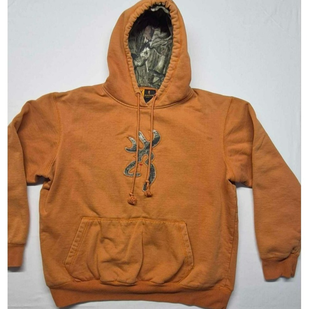 Browning Outdoor men's orange hoodie‎ camo lined hood deer logo sz. L drawstring